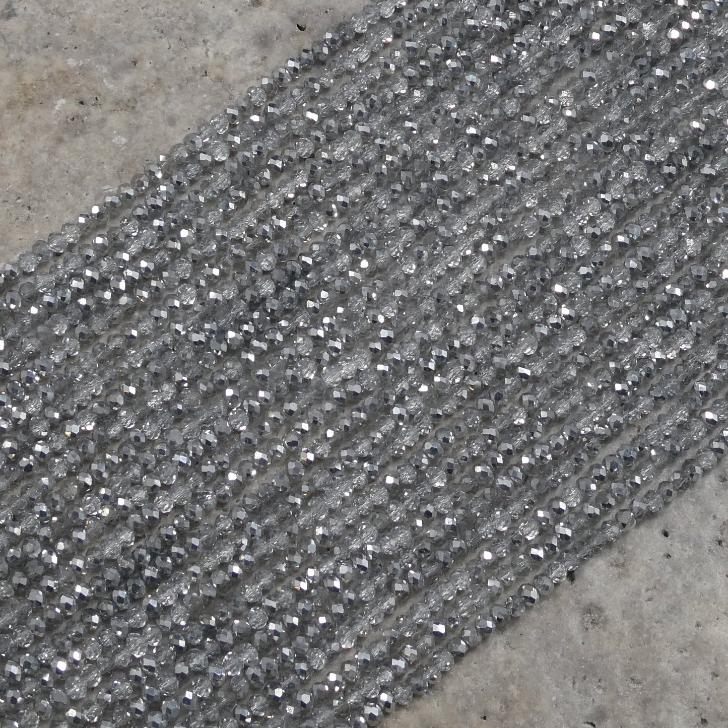 Crystal Faceted Rondelle Black Diamond & Metallic Silver, 2mm 4mm 6mm 8mm