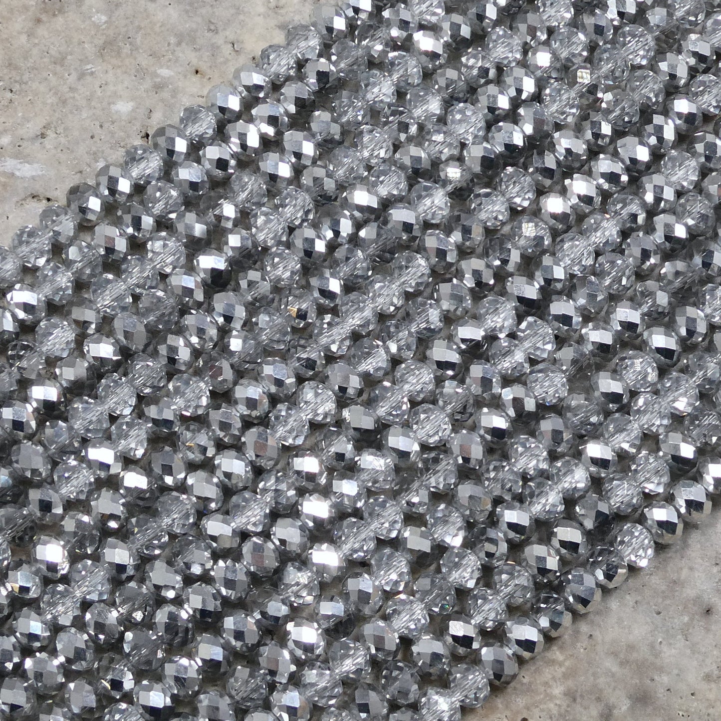 Crystal Faceted Rondelle Black Diamond & Metallic Silver, 2mm 4mm 6mm 8mm