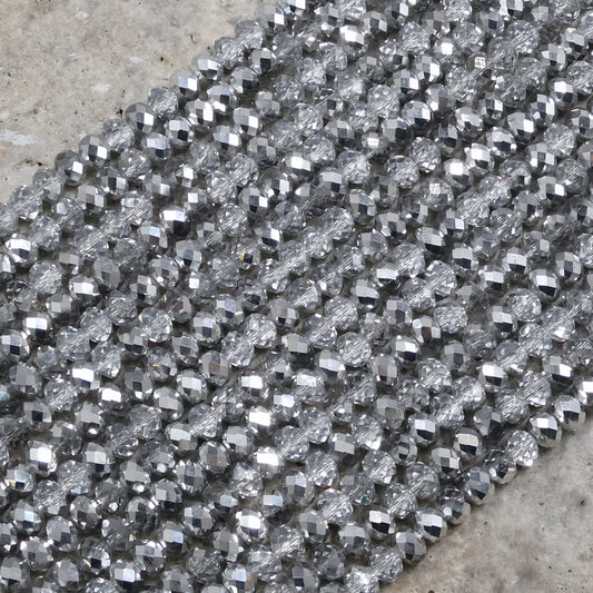 Crystal Faceted Rondelle Black Diamond & Metallic Silver, 2mm 4mm 6mm 8mm