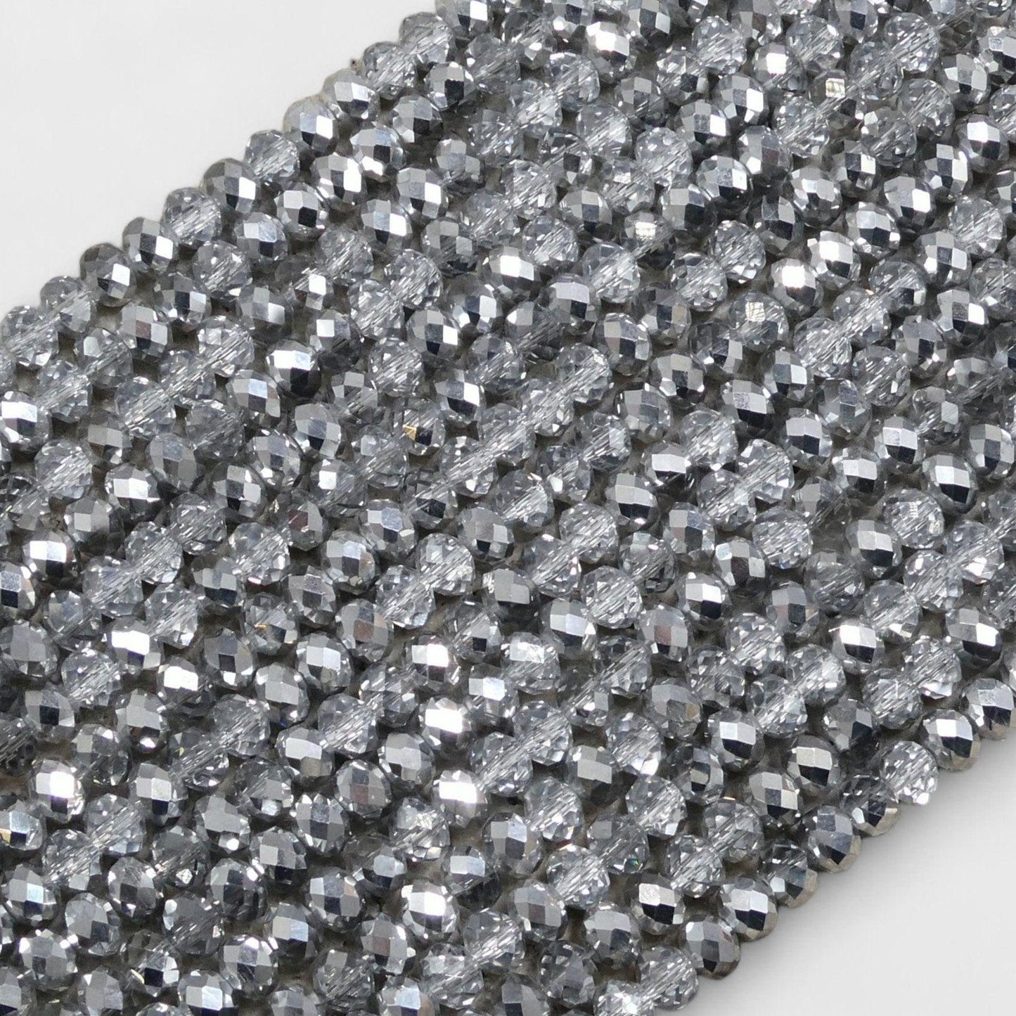 Crystal Faceted Rondelle Black Diamond & Metallic Silver, 2mm 4mm 6mm 8mm