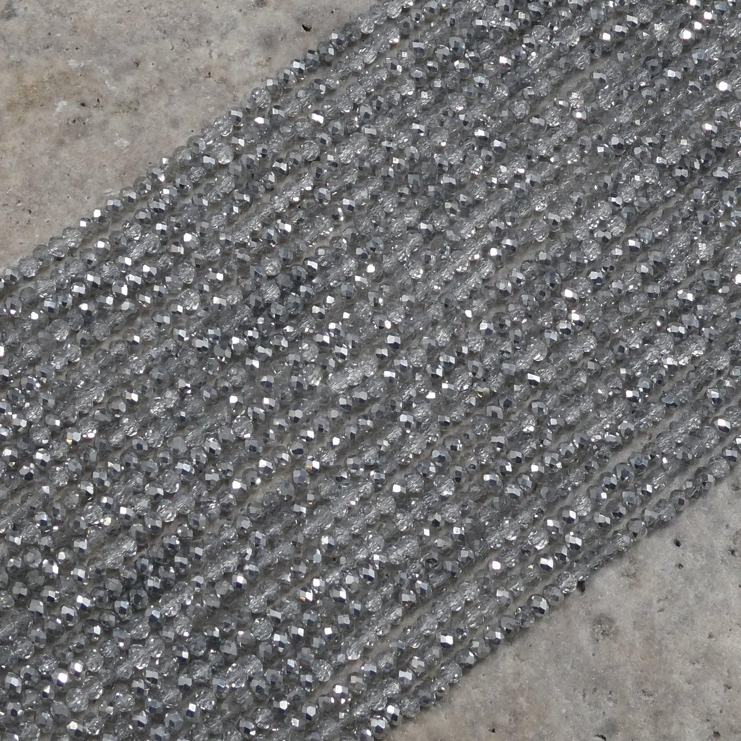 Crystal Faceted Rondelle Black Diamond & Metallic Silver, 2mm 4mm 6mm 8mm