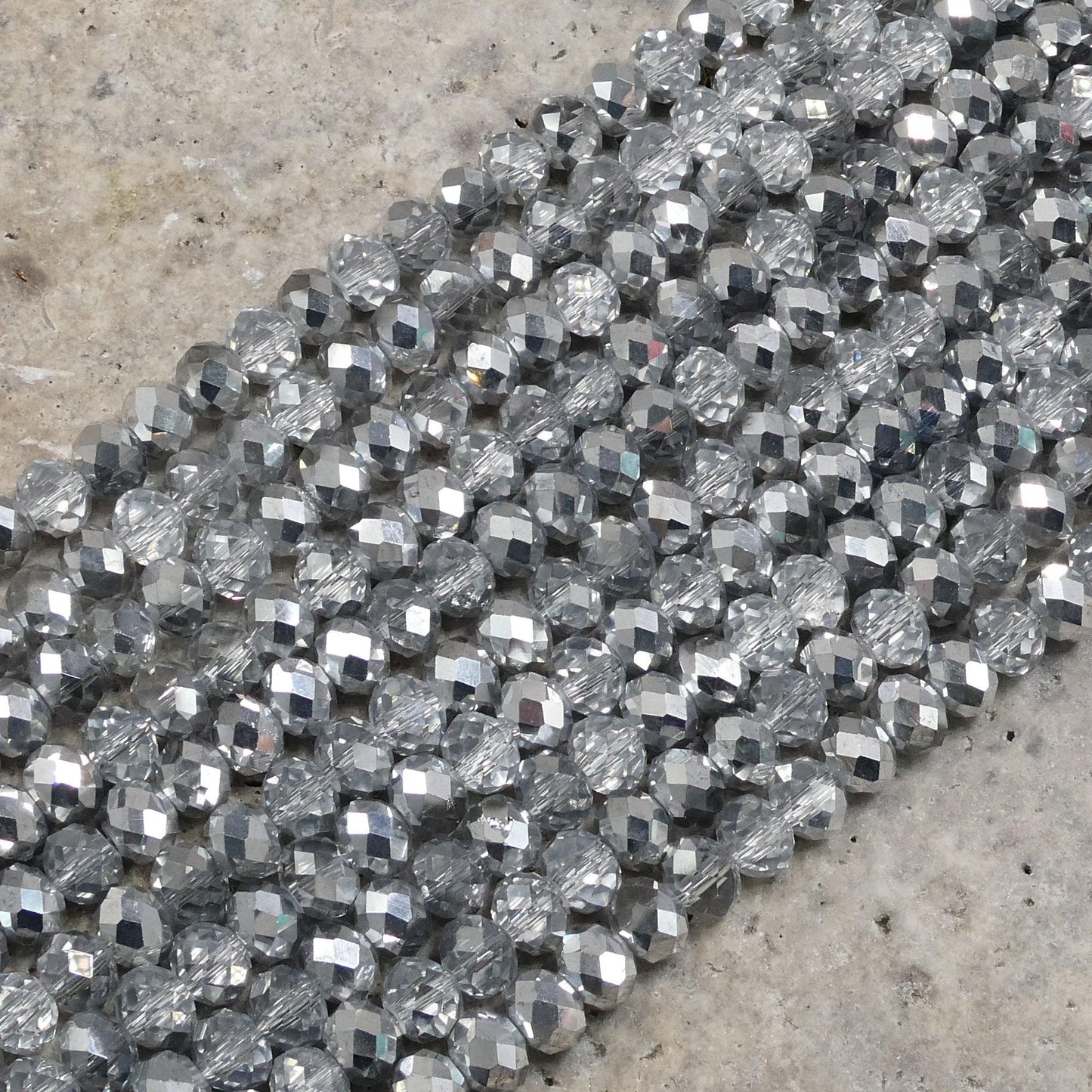 Crystal Faceted Rondelle Black Diamond & Metallic Silver, 2mm 4mm 6mm 8mm