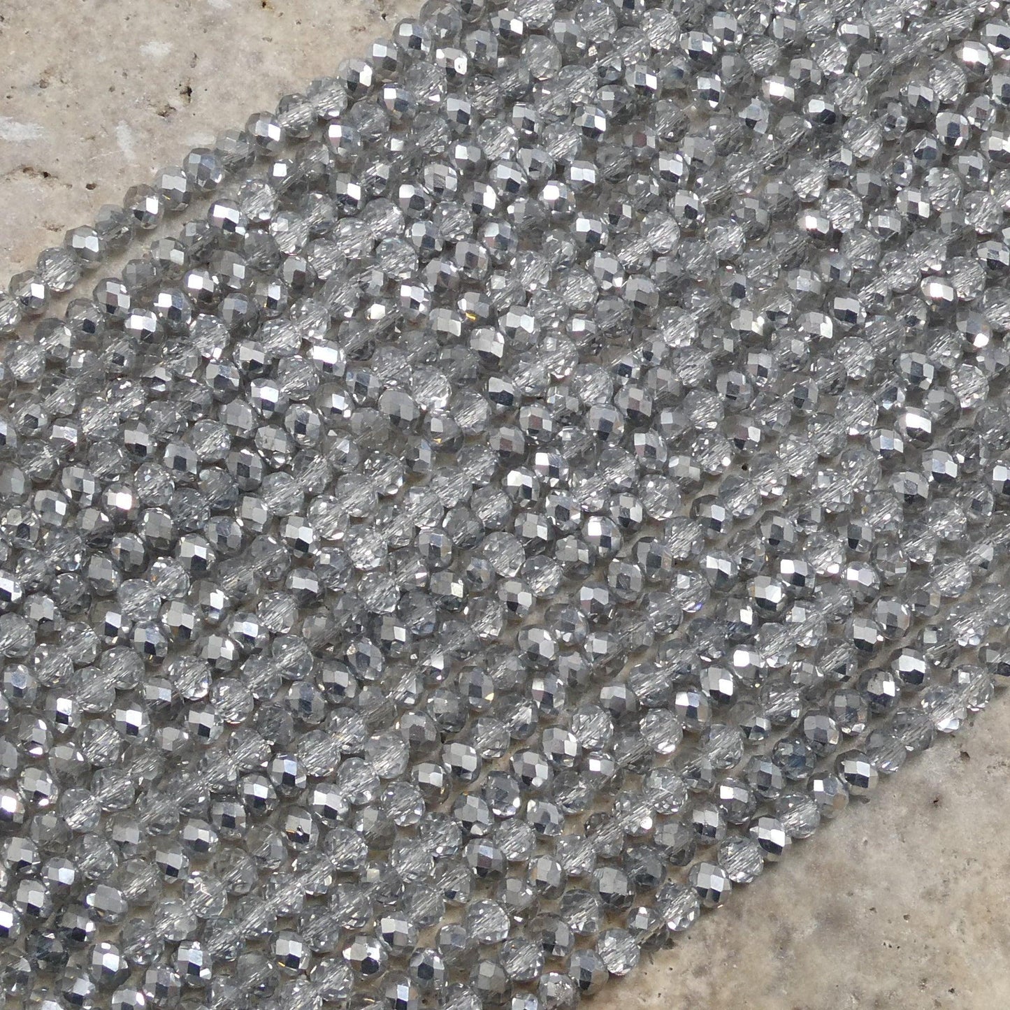 Crystal Faceted Rondelle Black Diamond & Metallic Silver, 2mm 4mm 6mm 8mm