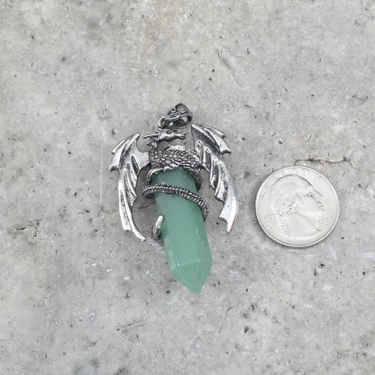 Green Aventurine Flying Dragon Point Pendant 34x50mm